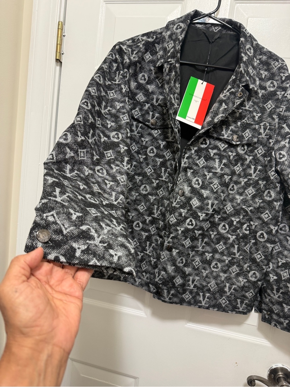 Designer-Inspired Black & Gray Monogram Jacket - Picture 6 of 16